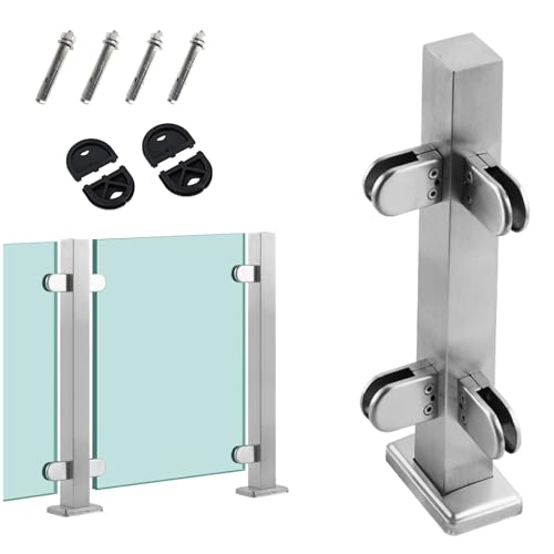 Glasgeländer Pfosten Geländer Gartenzaun Glas Terrassengeländer System Clamp, Treppe Handlauf Geländerpfosten mit Glasklemme & Gummis, Silberner quadratischer Glas-Treppengeländerpfosten ( Color : Cor