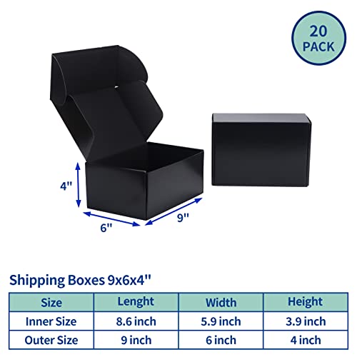 Rempry 9X6X4 Inches Black Shipping Boxes Pack Of 20, Small Business Cardboard Mailer Boxes Gift Boxes For Shipping Packaging #TOP1