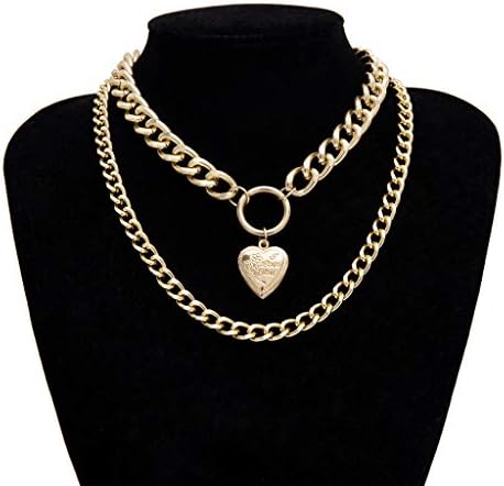 jieGorge Necklaces & Pendants, Chunky Gold Necklace Lock Padlock Locket Pendant Coin Curb Chain Layering Silver, Jewelry for Women Gifts (Gold)