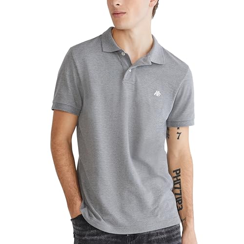AEROPOSTALE Aero A87 Solid Pique Polo, Charcoal Heather Grey, L