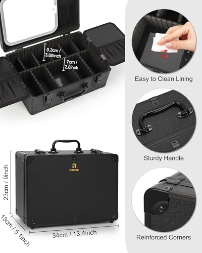Image of Relavel Makeup Case, Makeup Bag with LED Mirror Makeup Organizer Large Cosmetic Bags Travel Train Case for Women, Portable Vanity Makeup Box with Rechargeable Light up Mirror and Adjustable Dividers