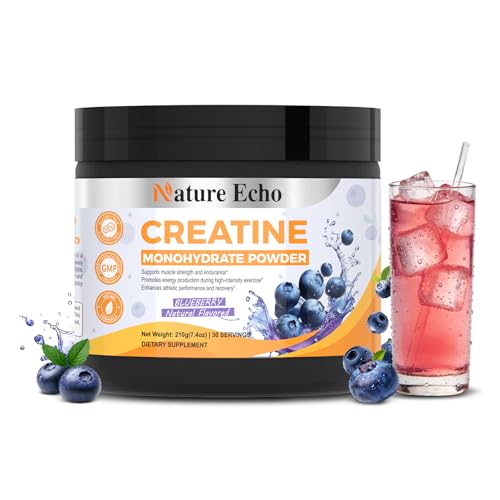 Image of Creatine Monohydrate Powder - Blueberry - 30 Servings | 5g of Creatine Monohydrate - Supports Muscle, ATP Production, Energy, Strength - Vegan, Gluten Free