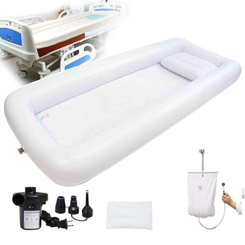 Inflatable Bedside Shower Bathtub Kit, Bath Aid for Bed, with 10L Water Bag + Pillow, Fast Inflation/deflation, for Disabled People, Elderly and Bedridden Patients,White