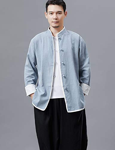 LZJN Men's Spring Lightweight Kung fu Tang Suit Coat Chinese Traditional Frog Button Linen Shirts4