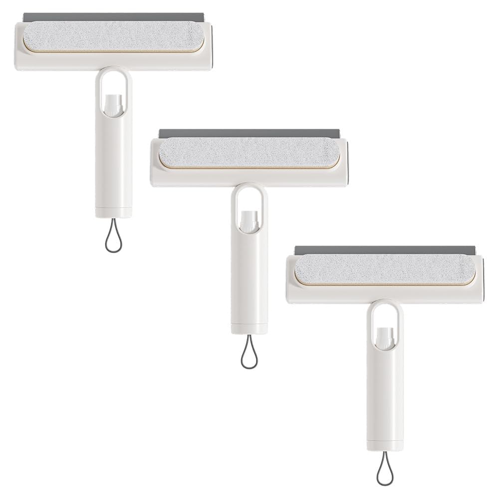 All-in-One Spray & Clean Squeegee for Glass Shower Doors - Multi-Functional Bathroom Cleaner & Mirror Wiper (3 Pack)