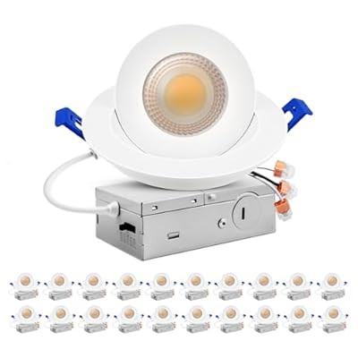 zouzai 20 Pack 4 inch 5CCT LED Gimbal Led Recessed Light with Junction Box, 360°+90° Adjustable Directional Eyeball Lighting, Dimmable, 2700K/3000K/3500K/4000K/5000K, 900LM, 10W=85W-ETL&Energy Star