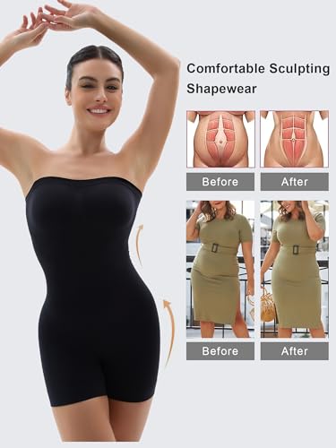 Image of SHAPERX Strapless Shortie Bodysuit for Women Tummy Control Shapewear Seamless Sculpt Body Shaper with Removable Straps