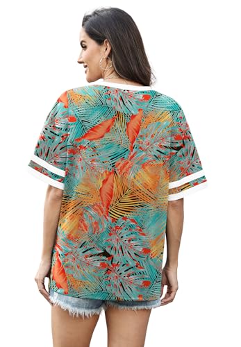 Image of WIHOLL Womens T Shirts Loose Fit Short Sleeve Tees V Neck Color Block Summer Tops 2026 Fashion S-4XL