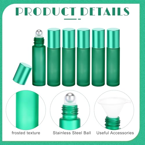 Image of Sumind 150 Pcs Frosted Glass Roller Bottles 10 ml, Frosted Green, about 10 ml in capacity