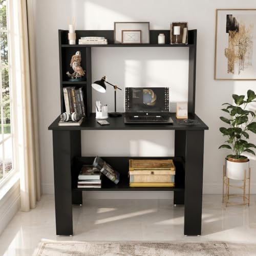 Image of SPYDER CRAFT Modern Daisy Engineered Wood Study Table with Storage Shelf | Clean Minimalist Computer Desk for Home, Office, & Bedroom | Durable & Easy to Clean (Black) (Assembly DIY)