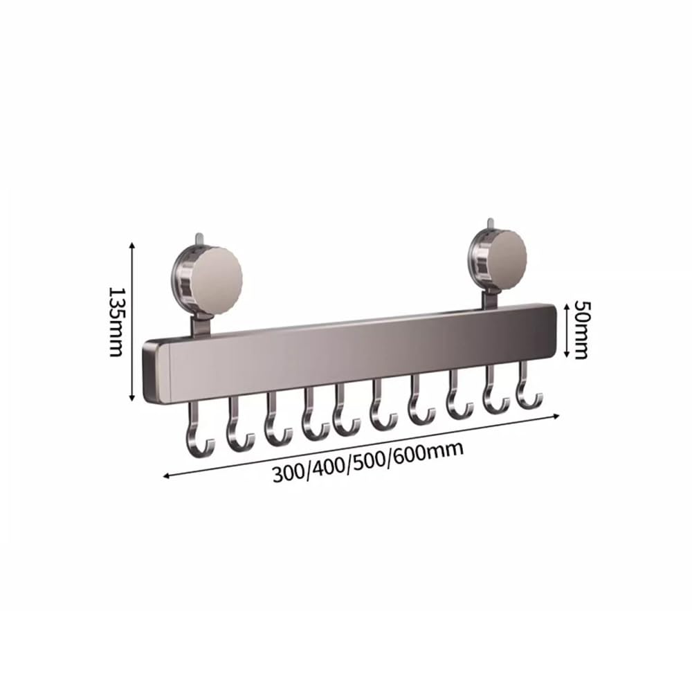 Soporte para utensilios de cocina montado en la pared con ventosa con 10 ganchos móviles, almacenamiento de aluminio duradero para utensilios y herramientas de baño