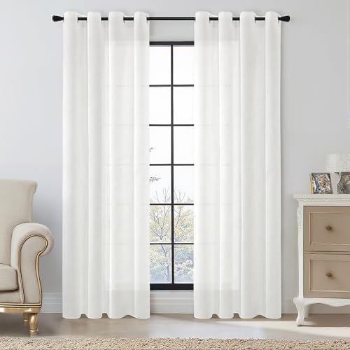 MIULEE Cortinas Translucidas Poliéster Lino con Ojales Visillos de Dormitorio Moderno Ventana Salon Habitacion Cuarto Dormitorio Comedor Cocina 140 x 160 cm Blanco Puro