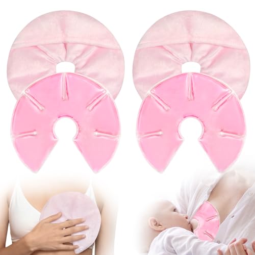 Image of Breast Therapy Packs, 2 Pack Reusable Hot Cold Gel Packs for Nipple Pain Relief, Mastitis, Engorgement, Support for Breastfeeding and Pump Aid-Flexible & Washable with 2 Soft Covers (Pink)