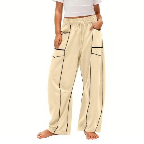 Teen Girls Baggy Wide Leg Sweatpants Casual Palazzo Pants with Drawstring Stylish Elastic Waist Athletic Sweatpants
