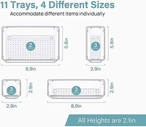 Image of 11 Pcs Drawer Organizer Versatile Vanity Drawer Storage Bins, Clear Plastic Drawer Organizer Trays, Customize Layout Organizer for Makeup and Bathroom Vanity (Clear) (11 pc)