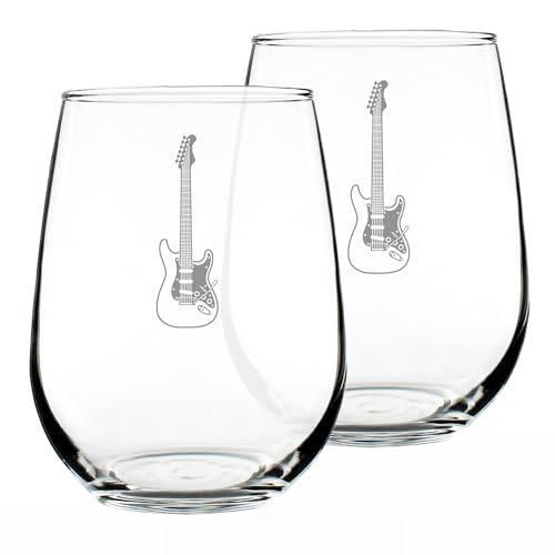 Bevvee Electric Guitar Stemless Wine Glass - Music Gifts for Guitar Players, Teachers and Musical Accessories for Musicians that Play Guitar - Set of 2 - Large 17 Oz Glasses