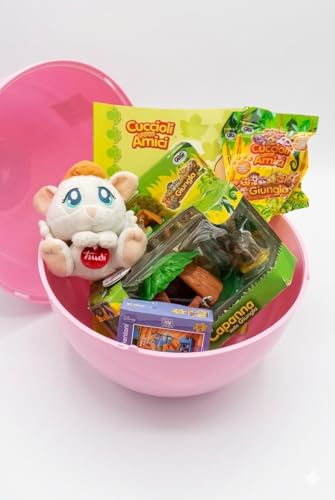 🎁 Contenuto garantito ricco e divertente Dentro il Pasqualone trovi 3 giochi principali + 2 gadget a sorpresa: Peluche coniglio TRUDI 15 cm morbido e coccoloso 2 bustine Cuccioli Cerca Amici Giungla Capanna Cuccioli Cerca Amici Giungla In totale 5 sorprese garantite per giocare subito.