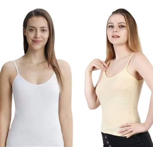 Cotton Camisole for Women Pack of 2 Sleeveless Spaghetti Top Comfortable Inner Vest for Ladies & Girls-image-39