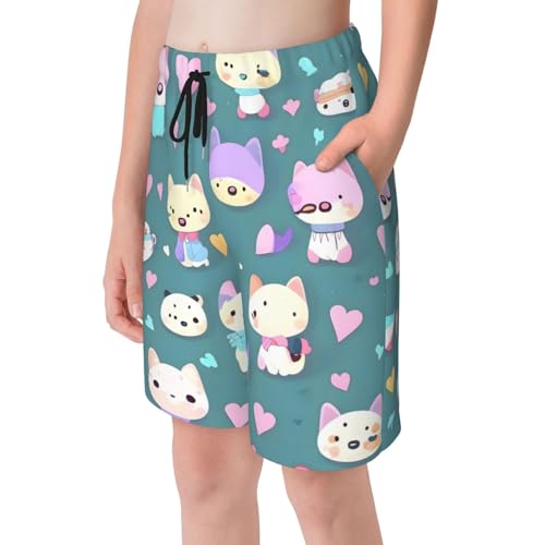 Cute Little Fox Youth Beach Pants, Soft and Breathable, with Drawstring Waist, Suitable for Sports and Leisure.4