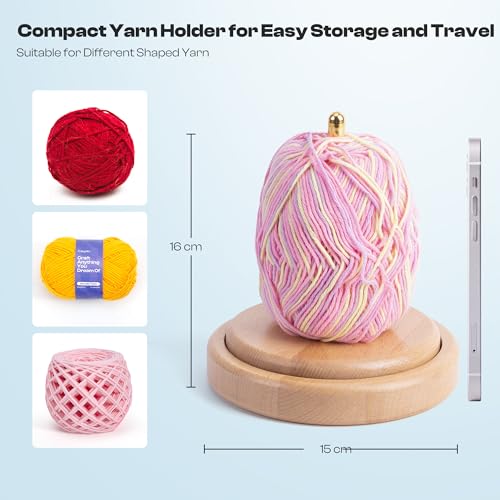 Image of Caydo Wooden Yarn Holder for Knitting and Crocheting, Easy Install and Operate Yarn Spinner Holder, Yarn Spinner with Yarn Storage, Perfect Crochet Gift for Craft Enthusiasts - Large