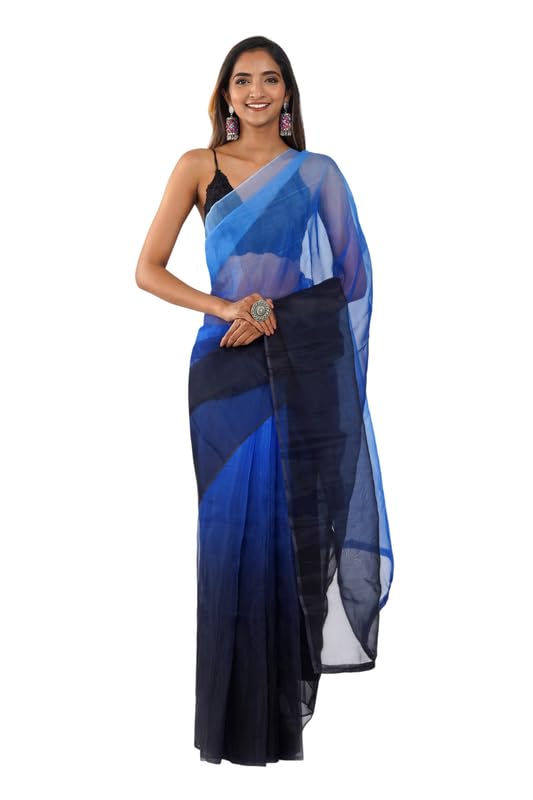 organza saree for women | 5.5 meter lightweight transparent saree with 0.80 meter blouse piece | soft sheer ethnic wear for women(orgenza shading)