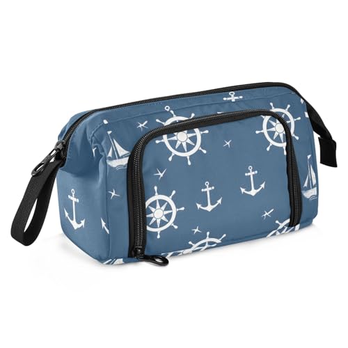 Mnsruu Estuche para lápices de gran capacidad, con patrón náutico azul, bolsa para bolígrafos, bolsa de papelería, escuela, universidad, oficina, organizador para adolescentes, adultos y estudiantes,