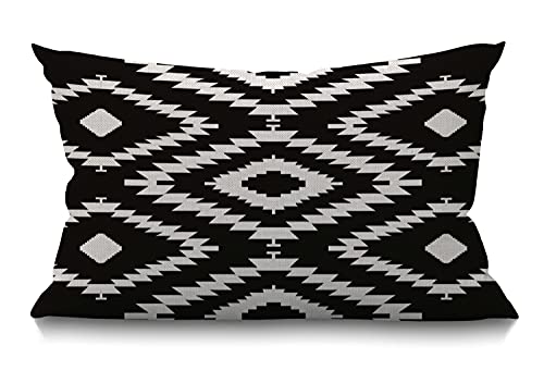 Image of Smooffly Throw Pillow Case Black and White Waist Lumbar Cotton Linen Throw Pillow case Cushion Cover for Sofa Home Decorative Oblong 12x20 Inches