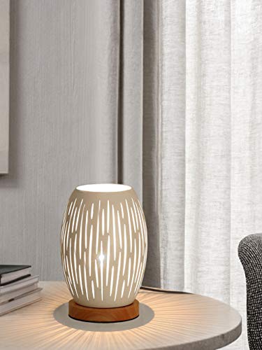 HHMTAKA Metal Lampshade Bedside Table Lamp Wooden Base Bedroom Lamp Decorative Bedside Lamp with Edison Bulb for Bedroom Home Weddings Parties Patio Indoor Outdoor (Strip Shape)