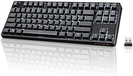 VELOCIFIRE Wireless Mechanical Keyboard, TKL02WS 87 Key Ergonomic with Brown Switches, White LED Backlit for Copywriters, Typists, and Programmers