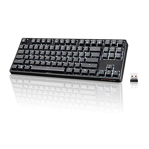 VELOCIFIRE Wireless Mechanical Keyboard, TKL02WS 87 Key Ergonomic with Brown Switches, White LED Backlit for Copywriters, Typists, and Programmers