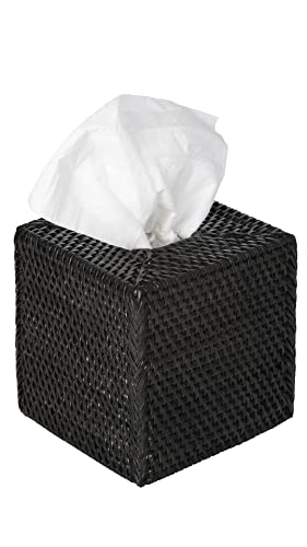 Loma Rattan-Taschentuchbox, quadratisch, Schwarz Cover