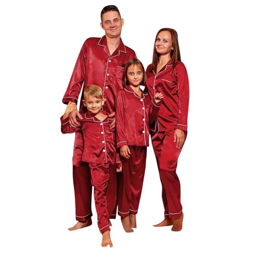 Christmas Pajamas for Family,2024 Button Down Sleepwear Loungewear Silk Satin Pajama Sets Solid Holiday Nightwear