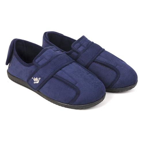 Image of Men's 80-D Memory Foam Adjustable Wide Diabetic Slippers for Swollen Feet, Edema, Arthritis, Elderly Indoor /Outdoor