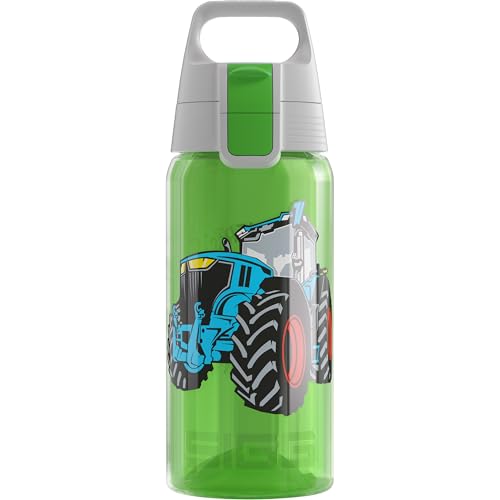 SIGG - Trinkflasche Kinder - Viva One Tractor - Für Kohlensäurehaltige Getränke Geeignet - Auslaufsicher - Spülmaschinenfest - BPA-frei - Sport & Schule - Grün mit Traktor - 0,5L