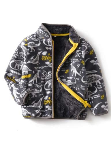 Image of Kids Printed Fleece Jacket Sherpa Lined Lightweight Zip | Toddler Baby Boys Girls Autumn Winter Warm Outerwear Soft Polar Fleece Car Seat Friendly Zip Up Coat