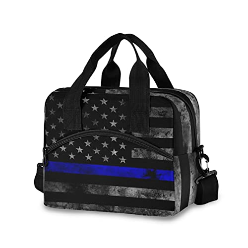 Cbbyy Thin Blue Line American Flag Lunch Bags For Women Men, Reusable Insulated Lunch Box, Adjustable Shoulder Straps Tote Lunch Bag For Work Picnic School #TOP5