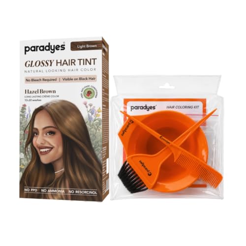 Image of Paradyes Hazel Brown No-Bleach Glossy Hair Tint with 7-in-1 Hair Colouring Kit