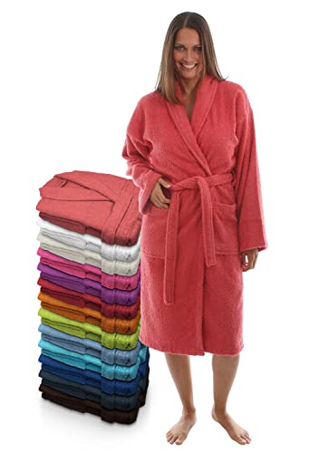 LEBENGOOD Albornoz Mujer 100% Algodón Rizo Americano 400 gr con Cinturón, Bolsillos, Bata Suave, Toalla Ducha, (S, Coral)