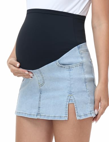CFRTMTBB Maternity Jean Skirt Stretchy Denim Skorts Light Blue M