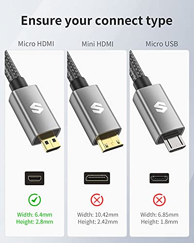Silkland Micro HDMI to HDMI Cable 10ft, [Gold Plated, Sturdy Aluminum] Supports 4K@60Hz, HDR, Ethernet, ARC, Compatible with Raspberry Pi 4, GoPro Hero 3/4/5/6/7, Cam Link 4K, A6400 A6000 Camera