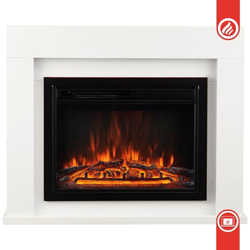 KAMINIO Electric Fireplace MATTI - Freestanding Fireplace with Heater, 3D Flame Effect, LED ambient light, Remote Control - White - Image 9