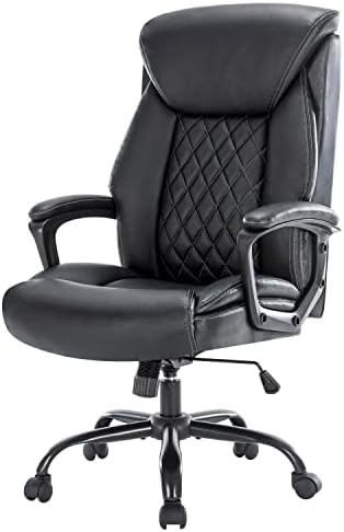 HESL Office Chair Ergonomic Executive Office Chair Leather Desk Chair, Ergonomic Office Chair for Comfortable Working, Black Computer Chair,Comfy Office Chair with Padded Armrests