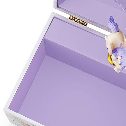 Rr Round Rich Design Musical Jewelry Glitter Storage Box And Jewelry Set For Little Girls With Spinning Unicorn And Rainbow - Beautiful Dream Tune Purple #TOP4