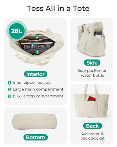 image for BAGSMART Tote Bag for Women with Zipper, Gym Tote with Compartments, L
