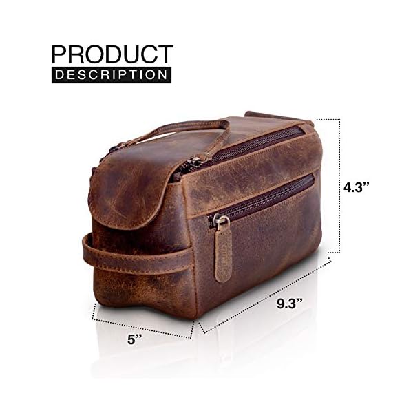 KomalC Original Buffalo Leder Unisex Kulturbeutel Travel Dopp Kit (Distressed Tan) – Bild 7
