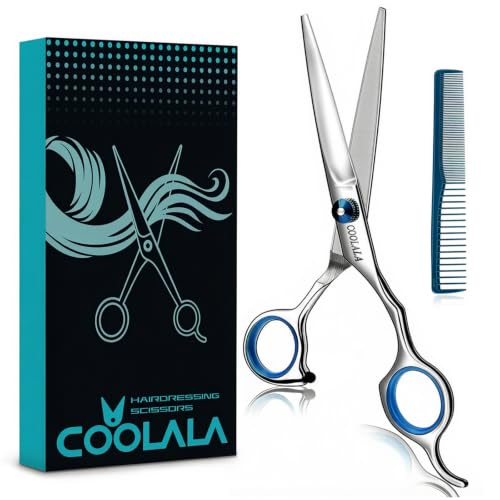 Image of COOLALA Stainless Steel Hair Cutting Scissors 6.5 Inch Hairdressing Razor Shears Professional Salon Barber Haircut Scissors, One Comb Included, Home Use for Man Woman Adults Kids Babies (Pack of 2)