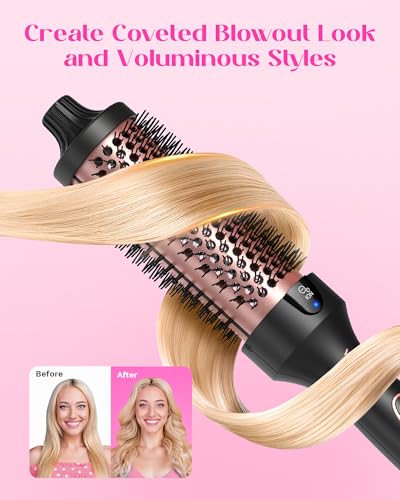 Wavytalk 1.5 Heated Round Brush for Blowouts, Dual Voltage, Ceramics & Ionic Tech, Rose Gold