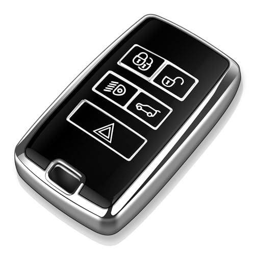 Tukellen for Land Rover Key Fob Cover Soft TPU Full Protection Key Shell Key Case Compatible with 2018-2026 Land Rover Range Rover Evoque Vogue Discovery 5 Sport Jaguar E I-PACE (Silver)
