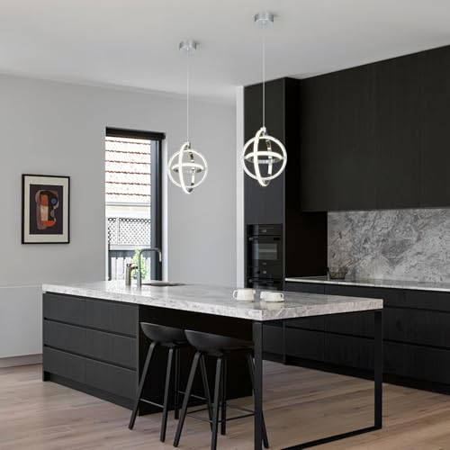 Image of Modern LED Pendant Light Chrome Pendant Lights 4000K Dimmable External Glow Height Adjustable Pendant Lighting for Kitchen Island Dining Room Bedroom Living Room Foyer(3-Ring)