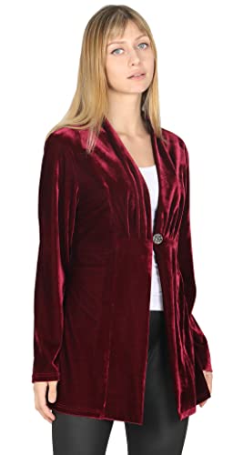 Yukiwi Women's Casual Long Sleeve Velvet Office Blazers Jackets Burgandy, L #TOP4